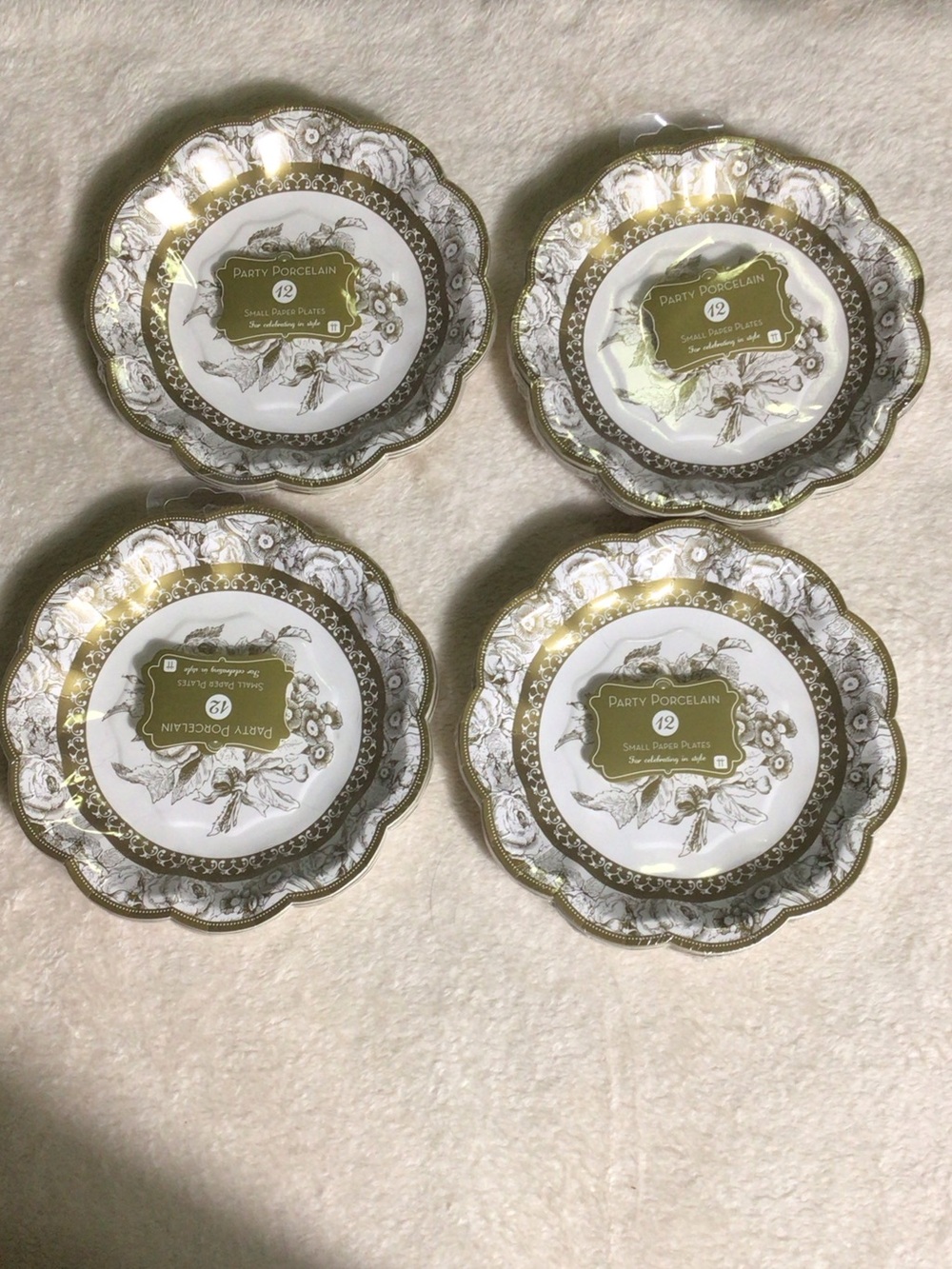 Gold-Trim Porcelain-Style Small paper Plates (Set of 4)